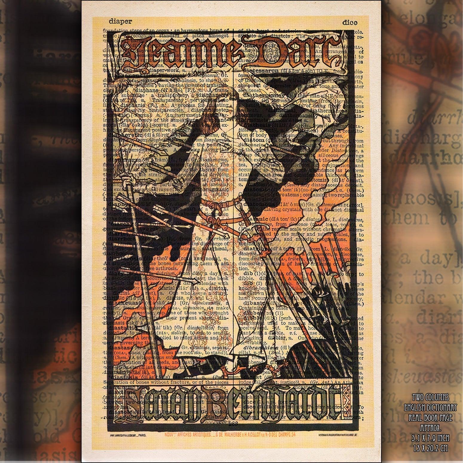 Give your home decor a touch of elegance through our exquisite Jeanne d'Arc reproduction poster. The artwork is a collage with the poster for the drama Joan of Arc starring Sarah Bernhardt, performed at the Théâtre de la Renaissance, Paris designed by Eugène Grasset (Swiss graphic designer, ca. 1841-1917). Year of created 1893.