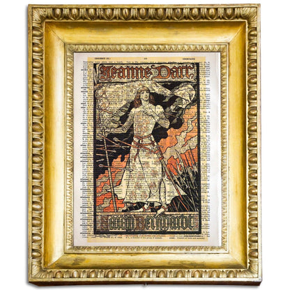 Give your home decor a touch of elegance through our exquisite Jeanne d'Arc reproduction poster. The artwork is a collage with the poster for the drama Joan of Arc starring Sarah Bernhardt, performed at the Théâtre de la Renaissance, Paris designed by Eugène Grasset (Swiss graphic designer, ca. 1841-1917). Year of created 1893.