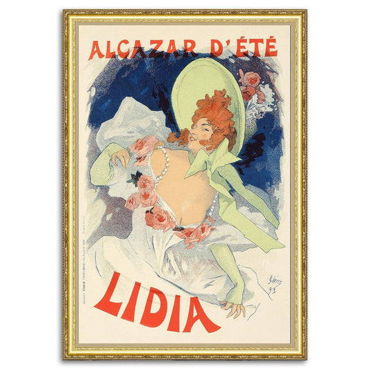 Give your home decor a touch of elegance through our exquisite Alcazar d'Ete Lidia reproduction poster. The artwork is a collage with the advertising theatrical posters of Jules Chéret (French graphic designer, 1836-1932). Year of created 1895.