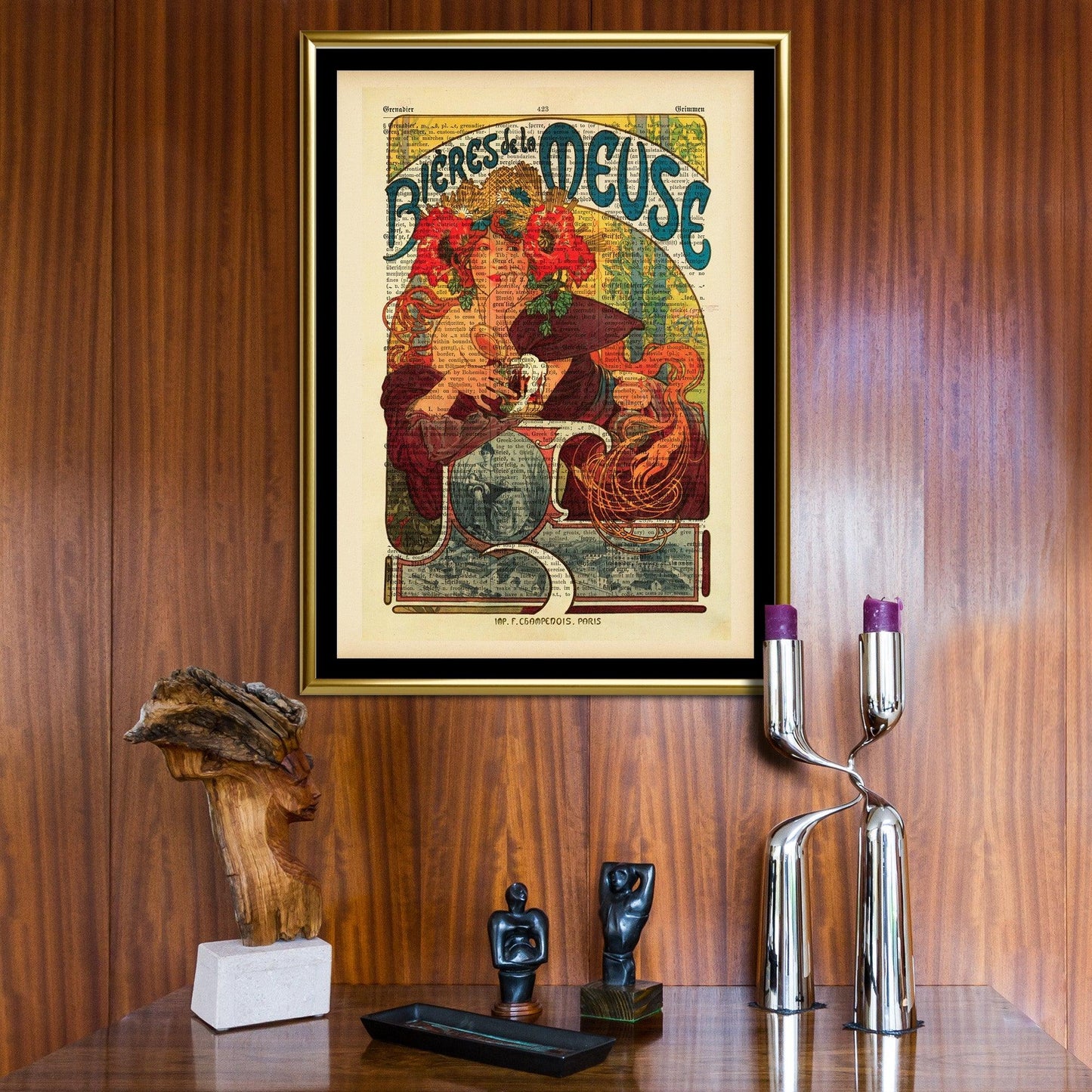 Give your home decor a touch of elegance through our exquisite Bieres de la Meuse reproduction poster. The artwork is a collage with the advertisements poster design by Alphonse Mucha (Czech graphic designer, 1860-1939). Year of created 1897.