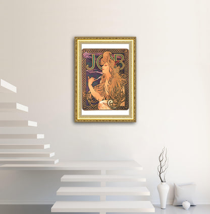 Give your home decor a touch of elegance through our exquisite Job reproduction poster. The artwork is a collage with the advertisements poster design by Alphonse Mucha (Czech graphic designer, 1860-1939). Year of created 1896.