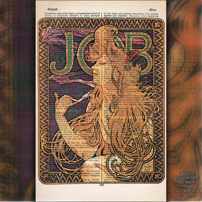 Give your home decor a touch of elegance through our exquisite Job reproduction poster. The artwork is a collage with the advertisements poster design by Alphonse Mucha (Czech graphic designer, 1860-1939). Year of created 1896.