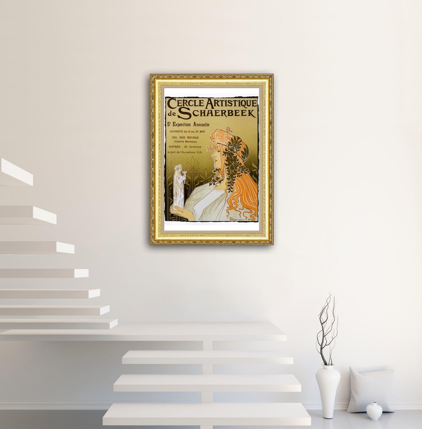 Give your home decor a touch of elegance through our exquisite Cercle Artistique de Schaerbeek reproduction poster. The artwork is a collage with the exhibition posters design Privat Livemont (Belgian graphic designer, 1861-1936). Year of created 1897.
