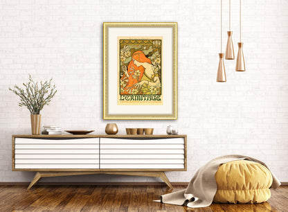 Give your home decor a touch of elegance through our exquisite L'Ermitage, revue illustree reproduction poster. The artwork is a collage with the advertising poster for a Parisian illustrated periodical design by Paul Berthon (French graphic designer, 1872-1909). Year of created 1897.