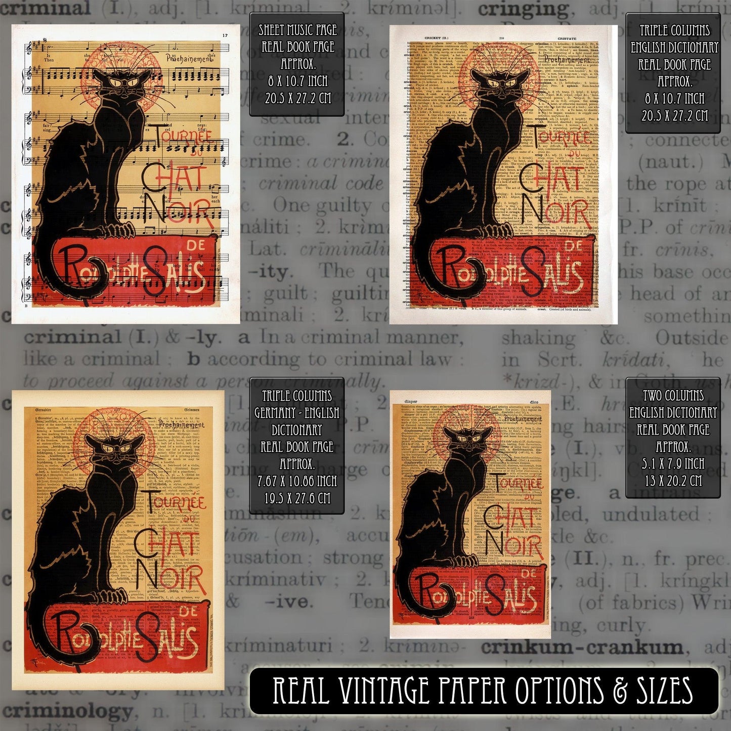 Give your home decor a touch of elegance through our exquisite Cabaret du Chat Noir reproduction poster. The artwork is a collage with the poster Cabaret du Chat Noir, Paris, poster designed by Théophile Alexandre Steinlen (Swiss graphic designer, 1859-1923 ). Year of created 1896.
