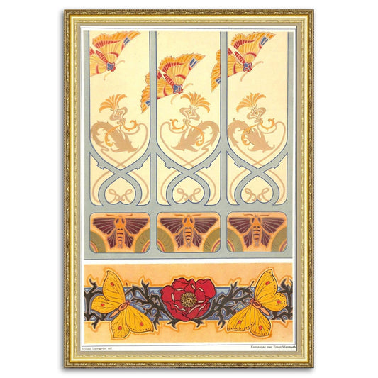 Give your home decor a touch of elegance through our exquisite "Neue Ornamente - Butterflies" reproduction poster. Antique Art Nouveau design sheet with butterflies and moths from Arnold Lyongrun's "Neue Ornamente - Vogel und Schmetterlinge" (New Ornamentation - Birds and Butterflies), published by Ernst Wasmuth, Germany, 1899.