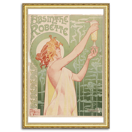 Give your home decor a touch of elegance through our exquisite "Absinthe Robette" reproduction poster. The artwork is a collage with the advertisements poster created by Privat Livemont (Belgian graphic designer, 1861-1936). The year of creation is 1896.