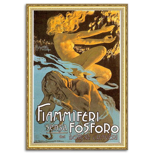 Give your home decor a touch of elegance through our exquisite "Safety matches" reproduction poster. The artwork is a collage with a poster advertising safety matches made without phosphoros design by Adolfo Hohenstein (Italian graphic designer, 1864-1928). Year of the creation was about 1900.