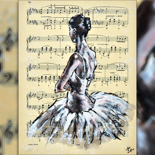 Framed Ballerina XX - Original Painting on Vintage Sheet Music Page