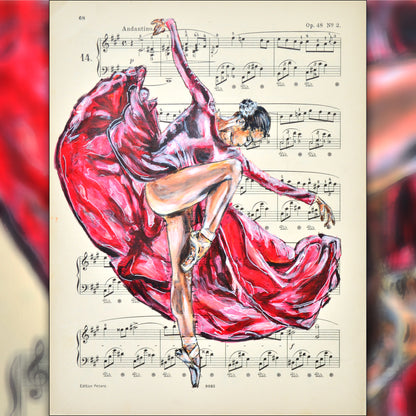 Framed Ballerina XLVIII - Original Painting on Vintage Sheet Music Page