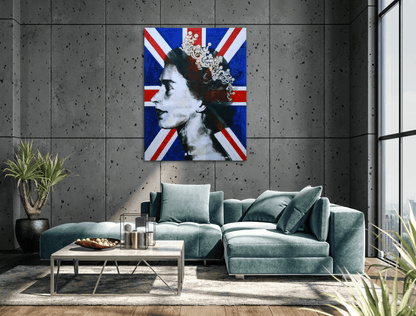 Queen Elizabeth II Union Jack Original Painting Art on XL Deep Canvas - ArtCursor