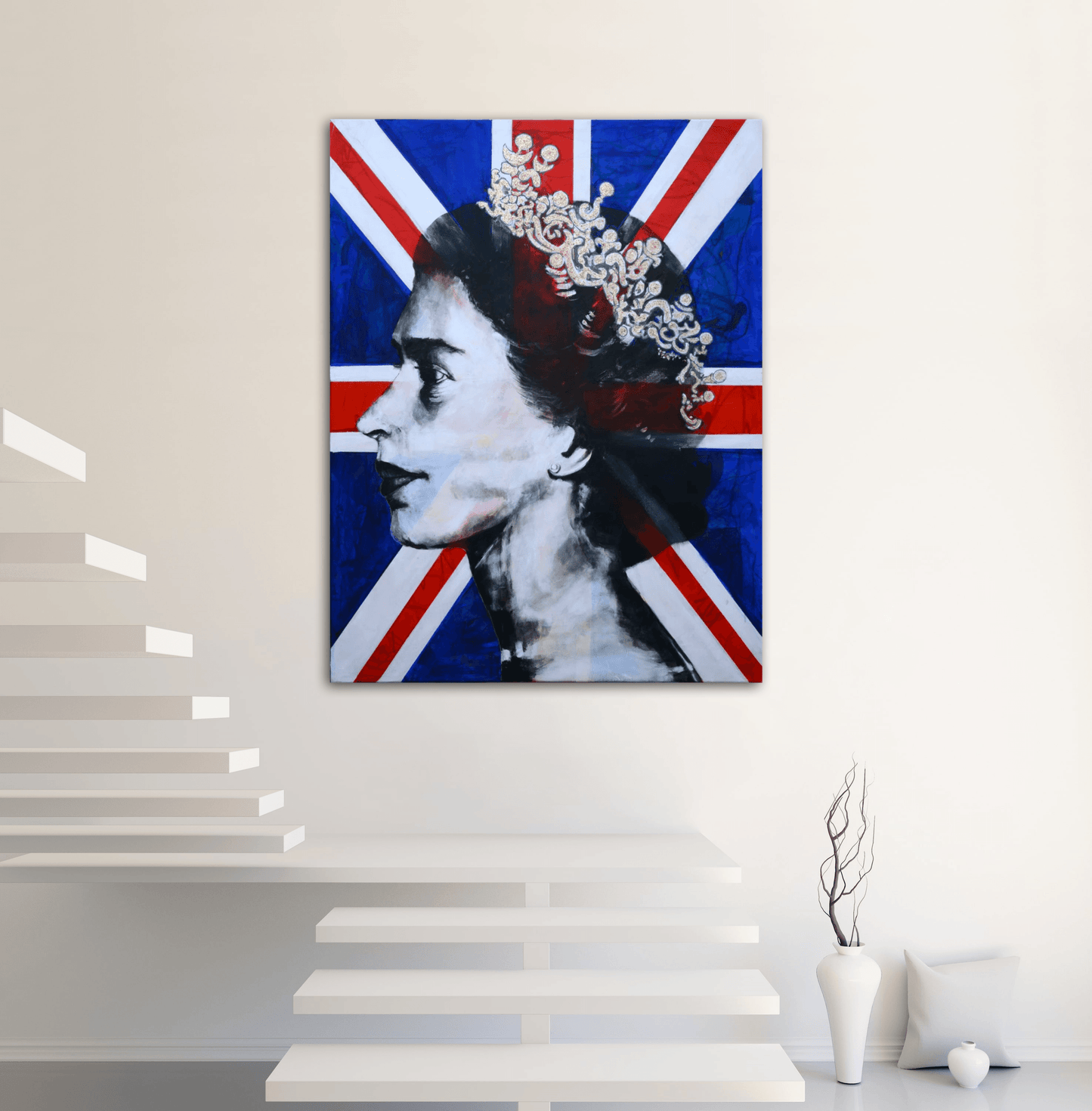 Queen Elizabeth II Union Jack Original Painting Art on XL Deep Canvas - ArtCursor