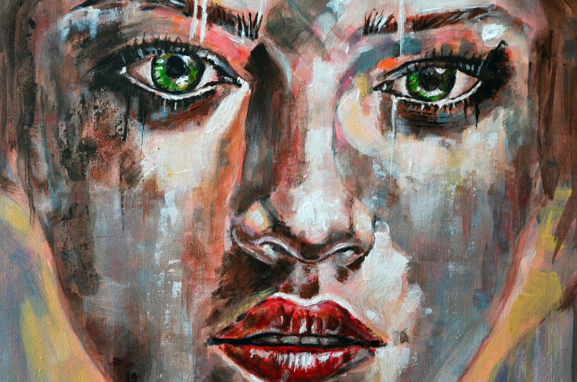 Dynamic brush strokes and vibrant colors in 'Shining,' a modern abstract portrait by Misty Lady.