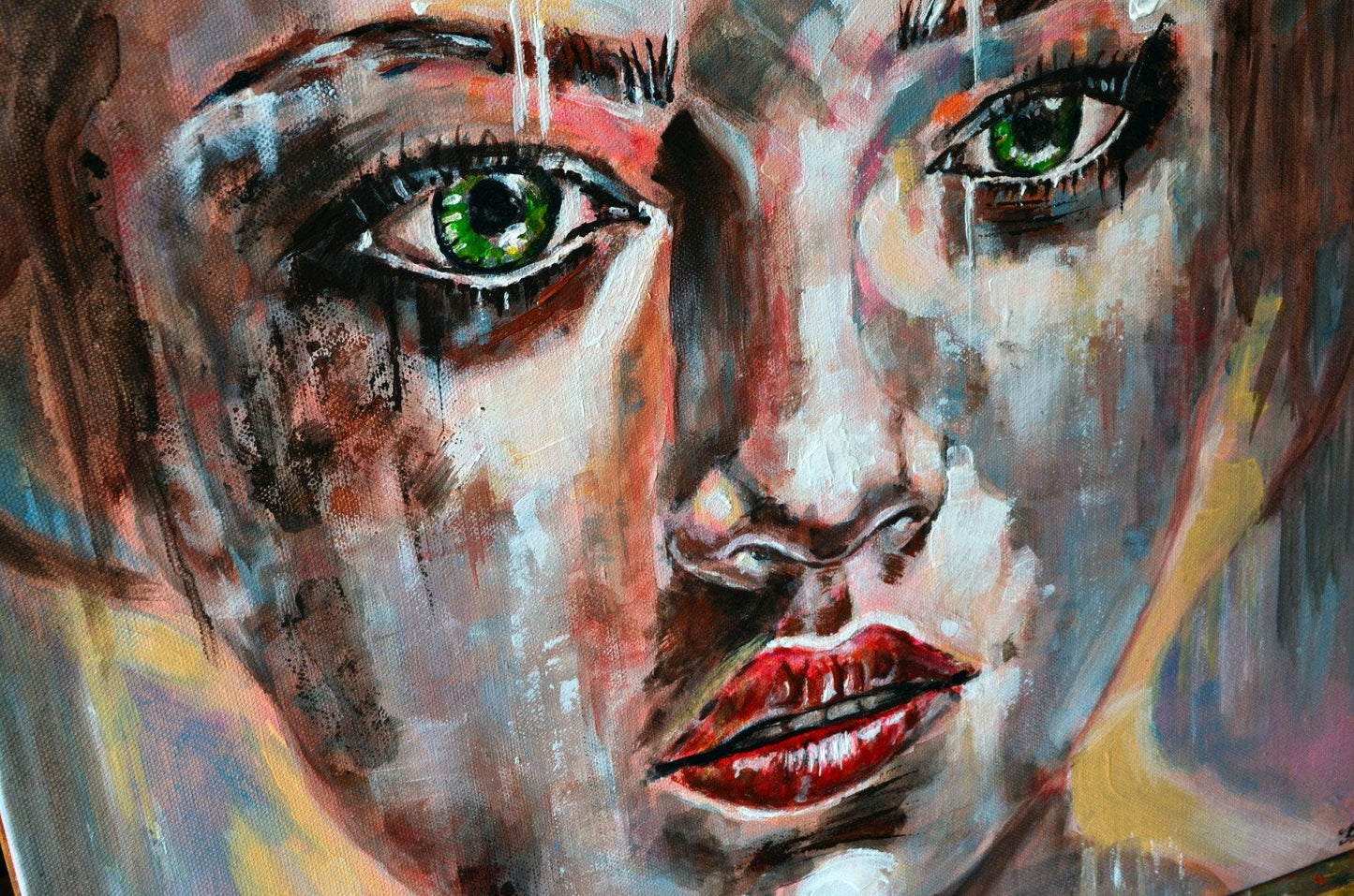 Abstract art 'Shining' by Misty Lady, featuring a dynamic and vibrant woman portrait.