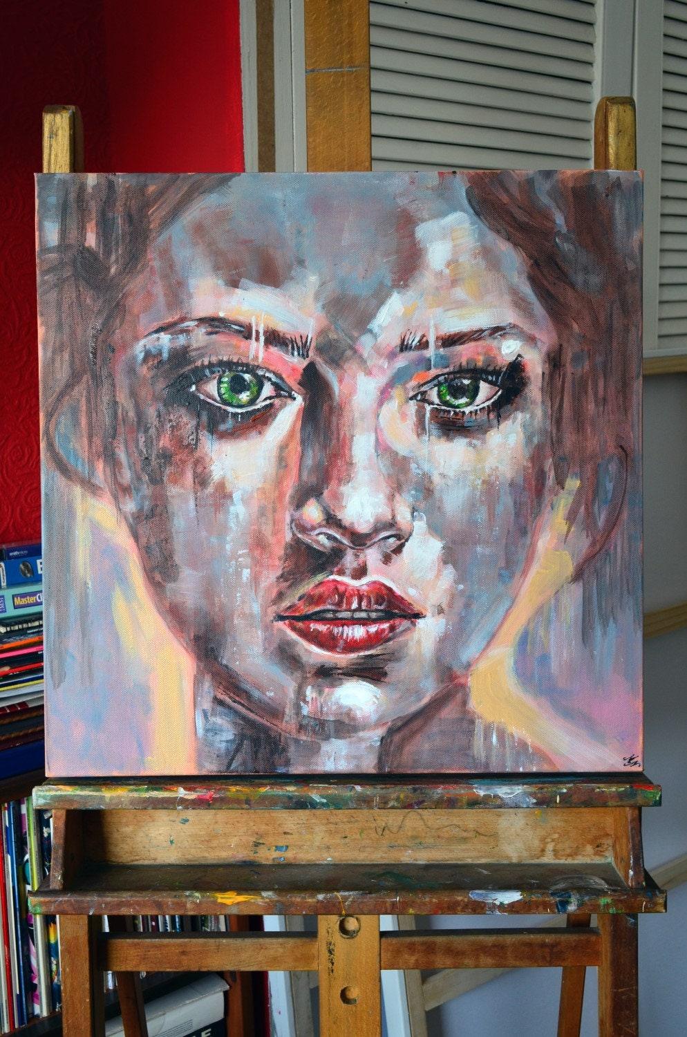 Contemporary canvas painting 'Shining,' a unique and colorful woman portrait by Misty Lady.