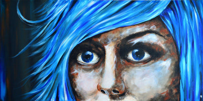 Blue Fear - Original New Contemporary Art Painting on Deep Canvas - ArtCursor