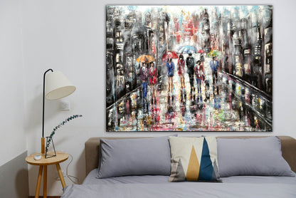 Walking in the Foggy London - Original Painting Art on Large Canvas - ArtCursor