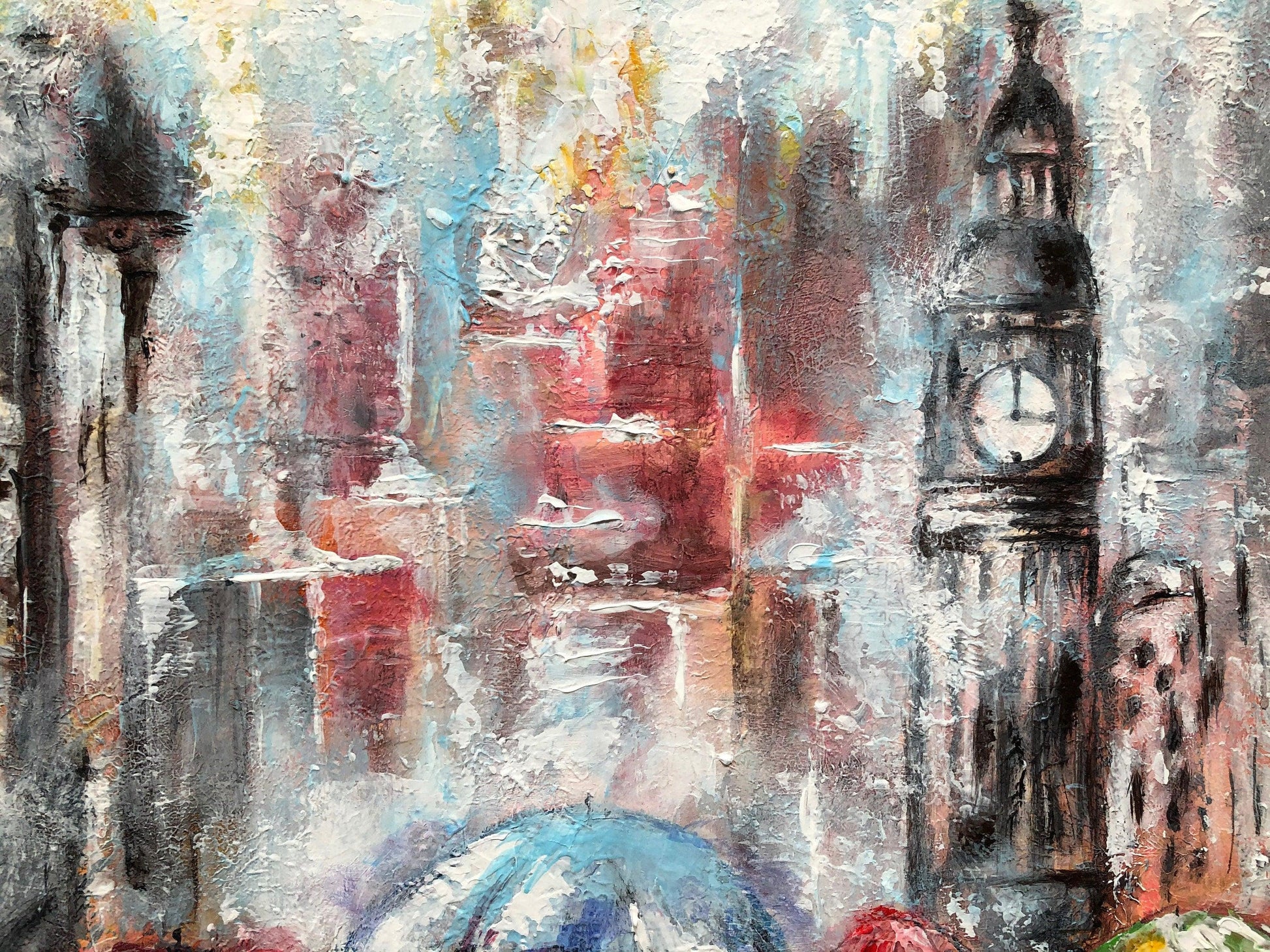 Walking in the Foggy London - Original Painting Art on Large Canvas - ArtCursor