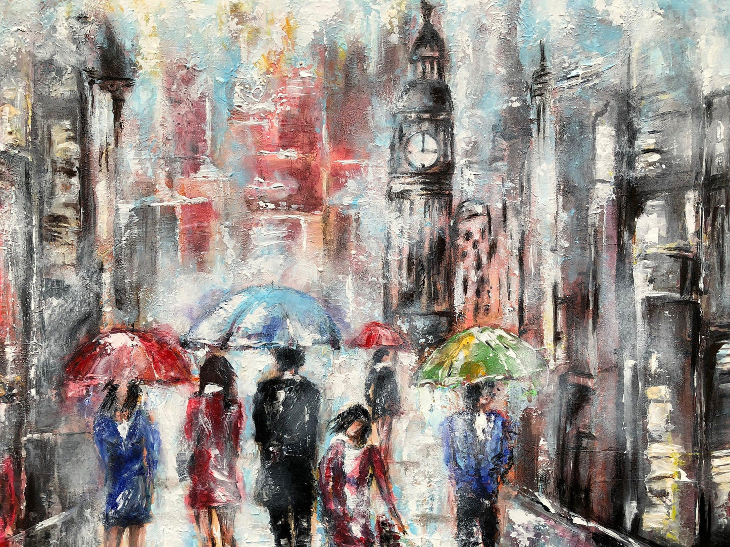 Walking in the Foggy London - Original Painting Art on Large Canvas - ArtCursor