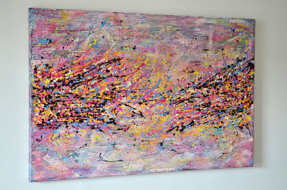 Pink Field - Original Abstract Painting Art on Large Deep Canvas - ArtCursor