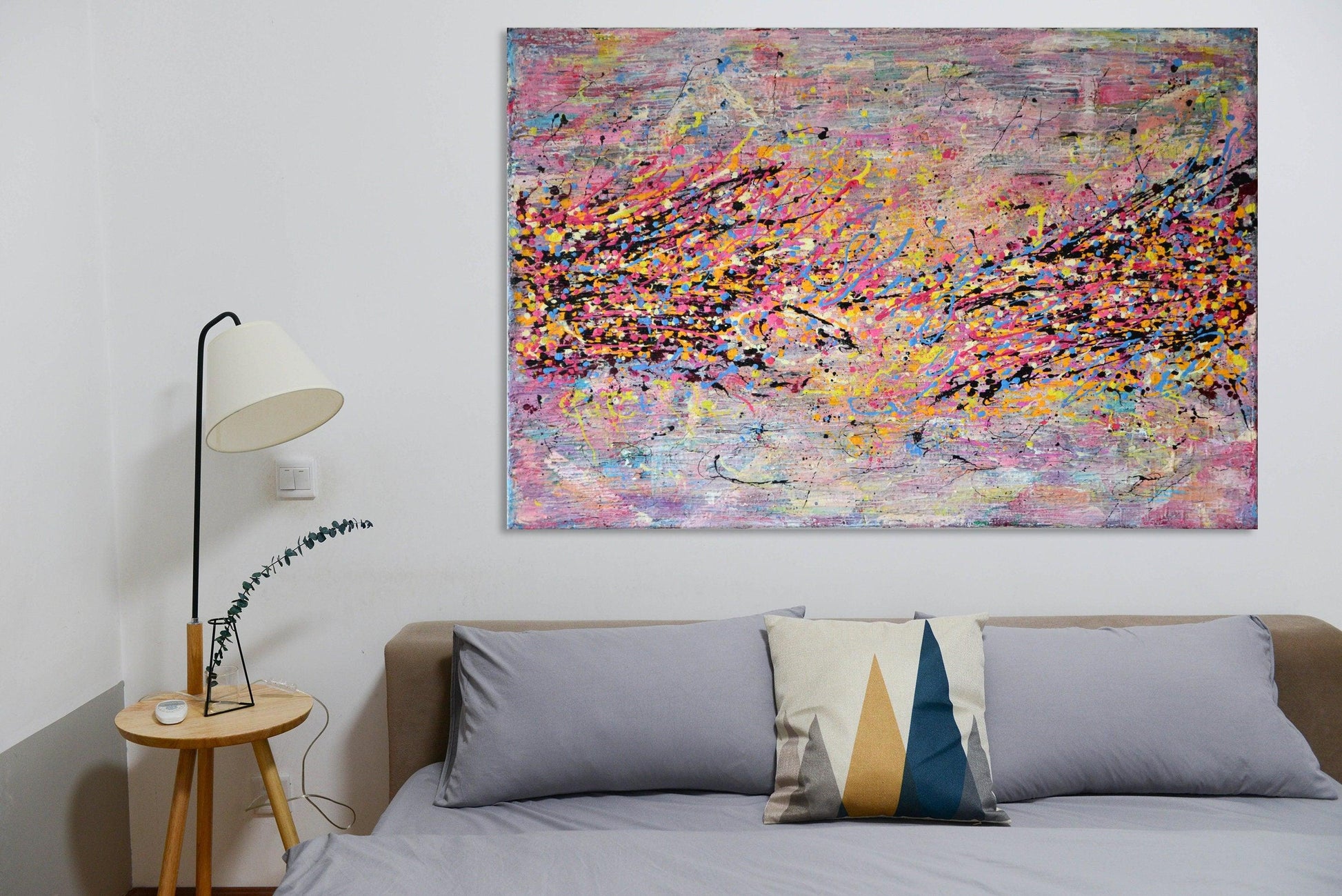 Pink Field - Original Abstract Painting Art on Large Deep Canvas - ArtCursor