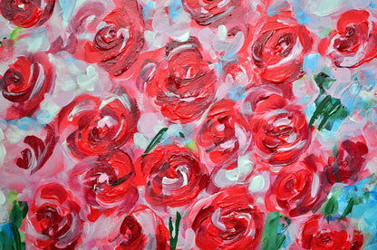 Bouquet of Pink Rosses - Original Floral Painting Art on Canvas - ArtCursor
