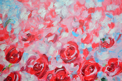 Bouquet of Pink Rosses - Original Floral Painting Art on Canvas - ArtCursor