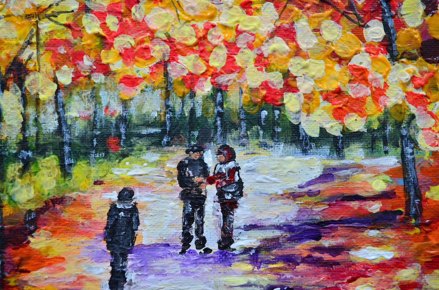 Rainy Autumn Evening in The Park acrylic palette knife painting