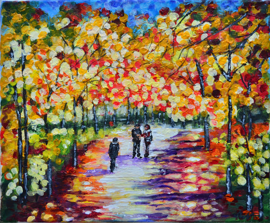 Sunny Day in the Park - Original Palette Knife Painting Art on Canvas - ArtCursor