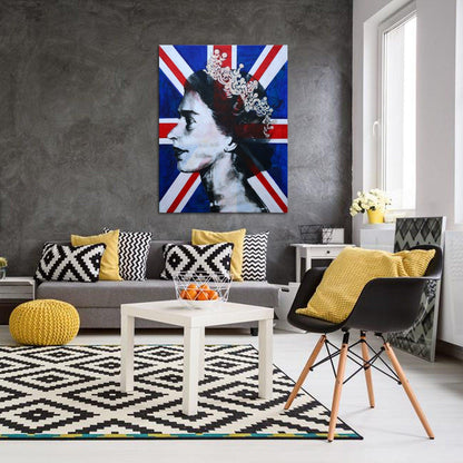 Queen Elizabeth II Union Jack Original Painting Art on XL Deep Canvas - ArtCursor