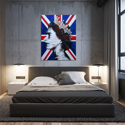 Queen Elizabeth II Union Jack Original Painting Art on XL Deep Canvas - ArtCursor