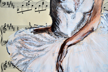 Framed Ballerina XXXIII - Original Painting on Vintage Sheet Music Page - ArtCursor