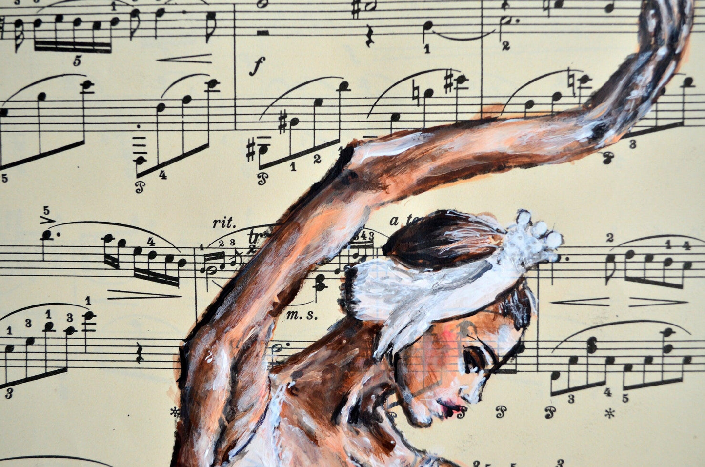 Framed Ballerina XXXIII - Original Painting on Vintage Sheet Music Page - ArtCursor