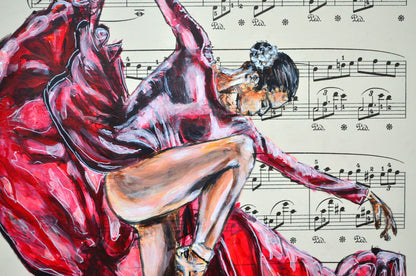 Framed Ballerina XLVIII - Original Painting on Vintage Sheet Music Page