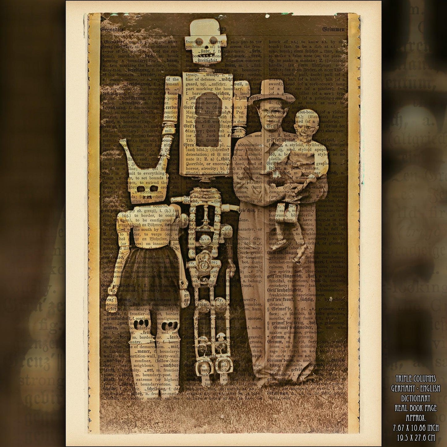 Fancy Robot Family - Victorian Gothic Art on Vintage Dictionary Page - ArtCursor