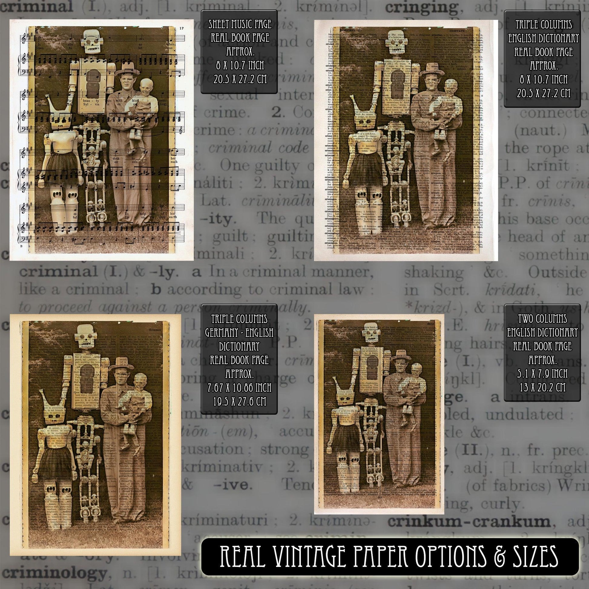 Fancy Robot Family - Victorian Gothic Art on Vintage Dictionary Page - ArtCursor