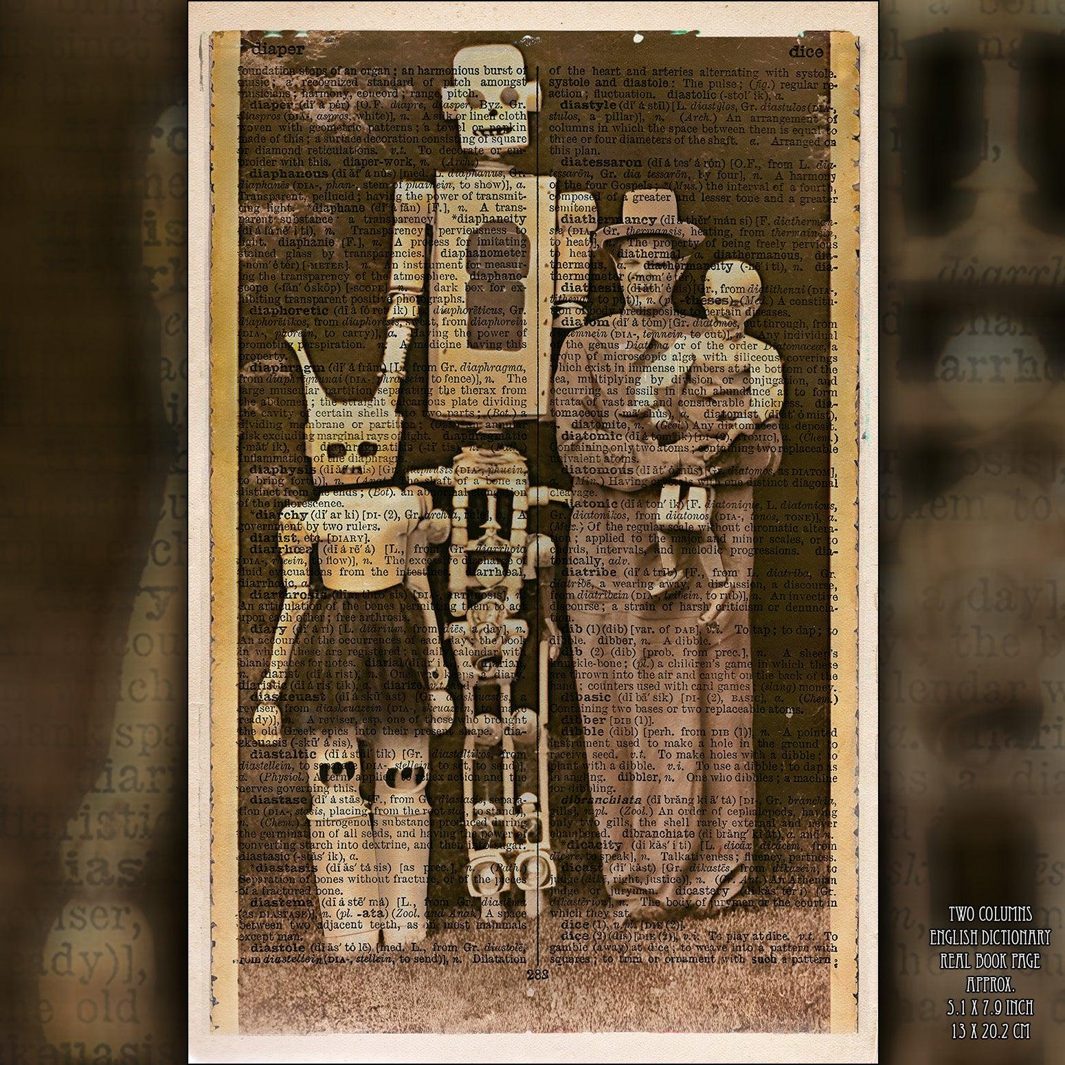 Fancy Robot Family - Victorian Gothic Art on Vintage Dictionary Page - ArtCursor