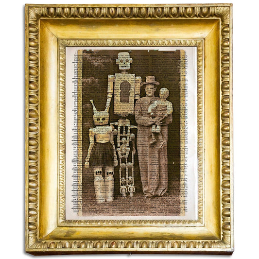 Fancy Robot Family - Victorian Gothic Art on Vintage Dictionary Page - ArtCursor