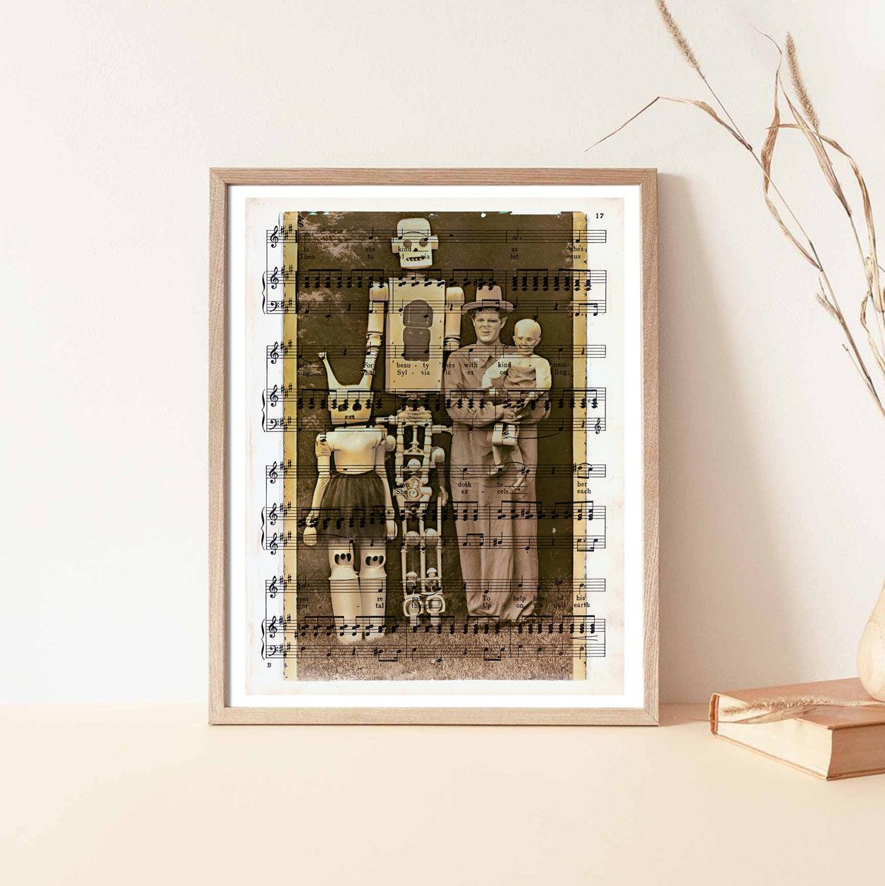 Fancy Robot Family - Victorian Gothic Art on Vintage Dictionary Page - ArtCursor