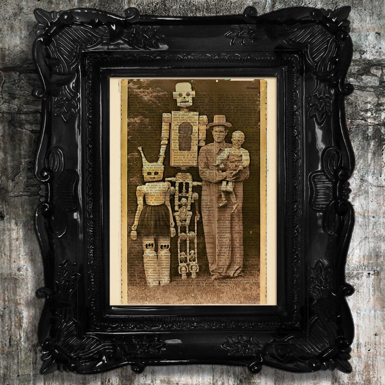 Fancy Robot Family - Victorian Gothic Art on Vintage Dictionary Page - ArtCursor